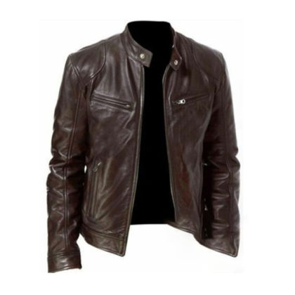Herren Leder neue Pu Coat Stand Kragen Lederjacke