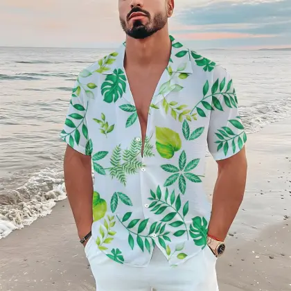 Men's Hawaiian Floral Print Beach Shirt