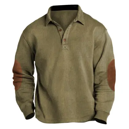 Men's Sweatshirt Vintage Corduroy Polo Collar Color Block Daily Tops