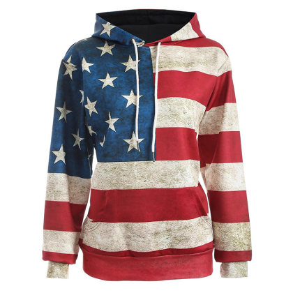 Womens American Flag Print Hooded Sweatshirt