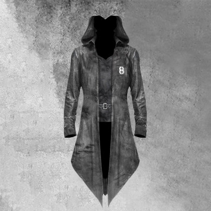 Gothic Hooded Jacket Coat Black Dieselpunk Assassins Creed