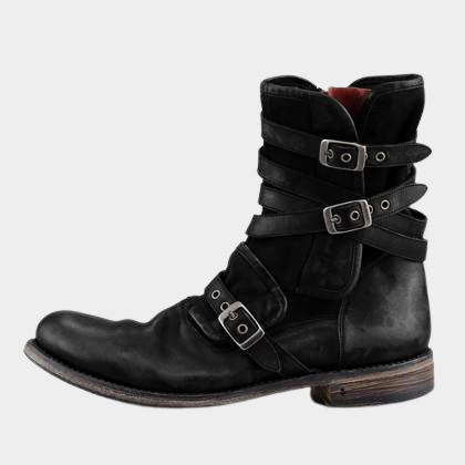 Retro round head belt buckle side zipper thick heel Moto men's short boots oversize 44-48