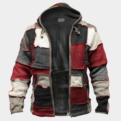Zipper color matching casual mens winter hooded sweater