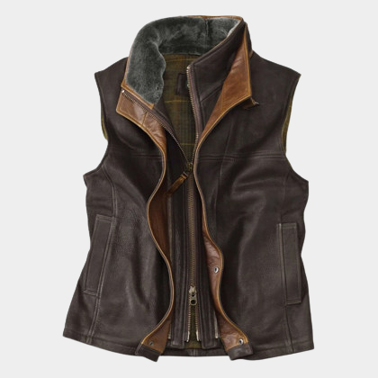 Herren Vintage Mode Reißverschluss Doppelschicht Kragen Revers Weste