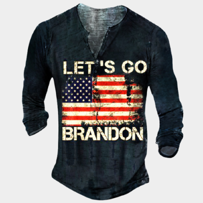 Let's Go Brandon Travel Vintage Henley Button Long Sleeve Shirt