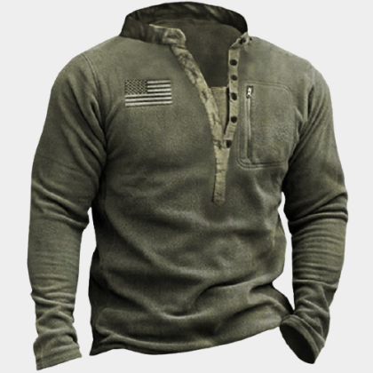 Men's Outdoor Fleece Warm Henry Collar Tactical Sweatshirt