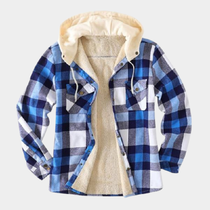 Men's Checkered Textured Winter Thick Hooded Jacket