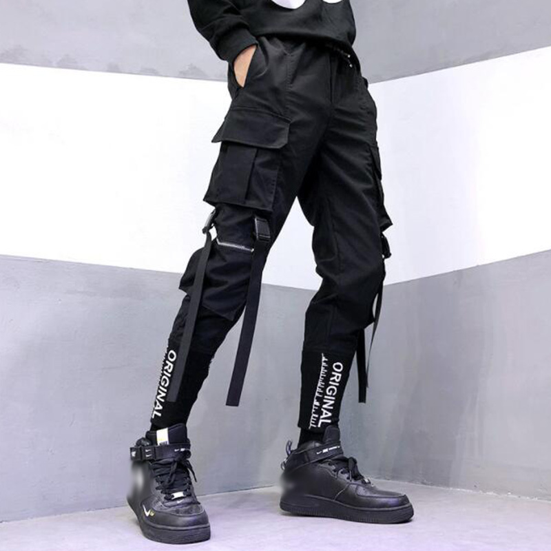 Men's Tech Style Trousers Contrast Color Letters Casual Pants