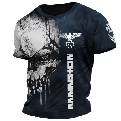 Men's Vintage Skull Rammstein Rock Band Print Daily Short Sleeve Crew Neck T-Shirt