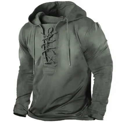 Men's Outdoor Vintage Tie Hooded Long Sleeve T-Shirt