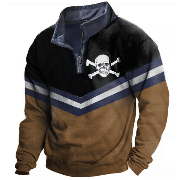 Men's Outdoor Contrast Skull Print 1/4 Tactical Sports Sweatshirt