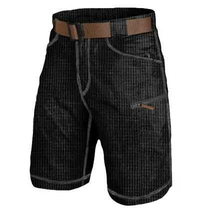 Men's Outdoor Multi Pocket Waffle Knit Tactical Casual Cargo Shorts