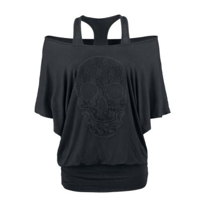 Skull print off shoulder bat sleeve short sleeve