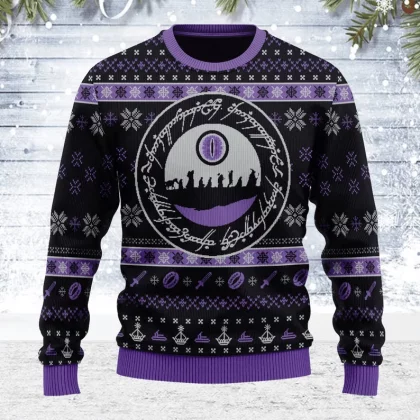 LOTR Ring Language Ugly Sudadera De Lana Fiesta De Navidad Unisex LOTR Ring Language 3D Impreso Suéter De Navidad De Lana