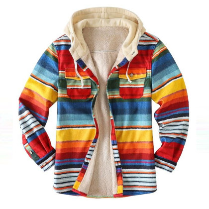 Chaqueta Casual Gruesa De Rayas De Invierno Para Hombre