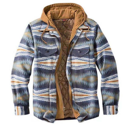 Jaqueta Estampada Masculina Casual Estilo étnico Com Capuz Duas Jaquetas Falsas