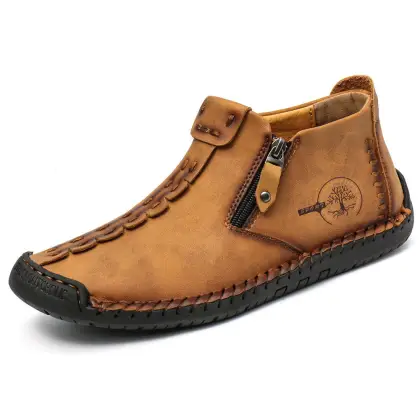 Men's Genuine Leather Zipper Handmade Casual Shoes